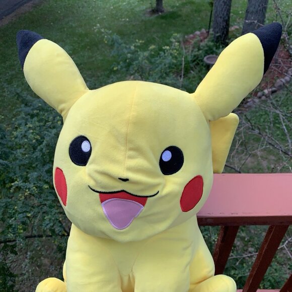 Pokemon Pikachu Plush 18" Tall Toy Stuffed Animal Red Cheeks Tongue Out Yellow - Picture 12 of 14